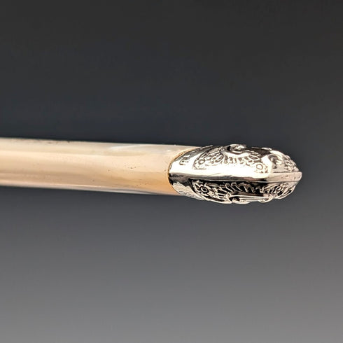 Circa 1890 British antique white mother-of-pearl handles, pure silver decoration, dessert cutlery, 6 pairs, Allen & Darwin